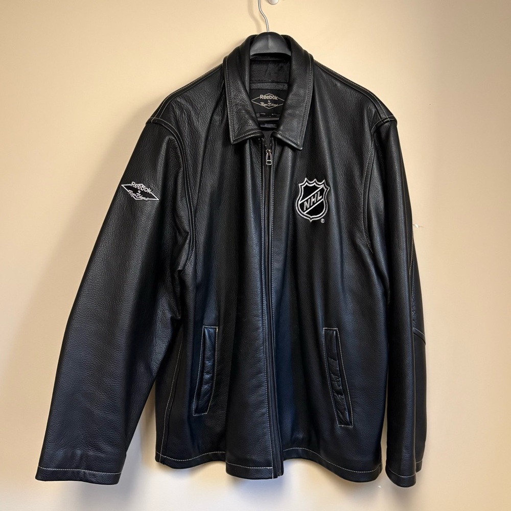 Reebok Black Leather NHL Bomber Jacket